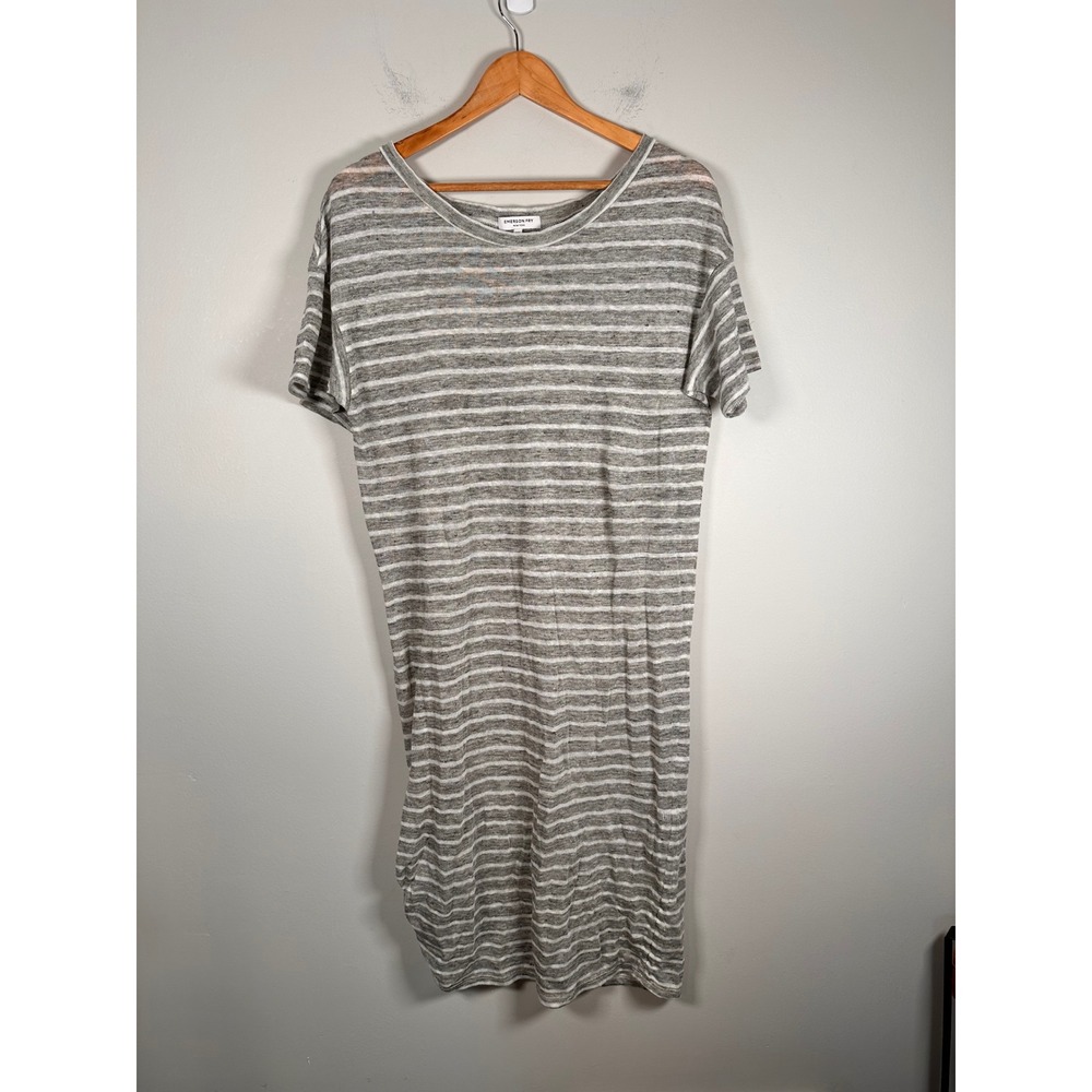 Emerson Fry T-Shirt Dress Women XS Grey Linen Side Knot Midi Relaxed Coastal